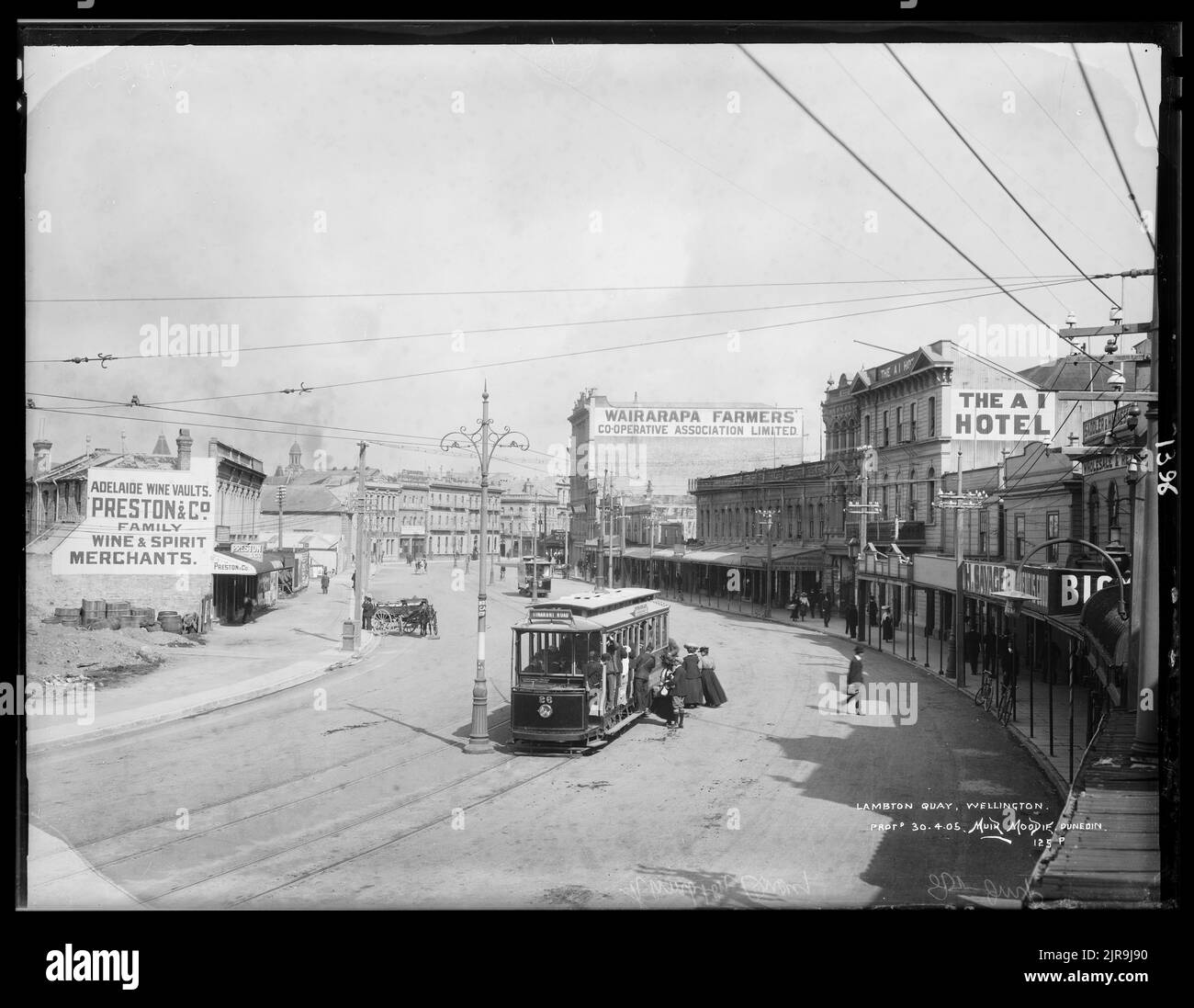 Lambton Quay, Wellington, vers 1905, Dunedin, par Muir & Moodie. Banque D'Images