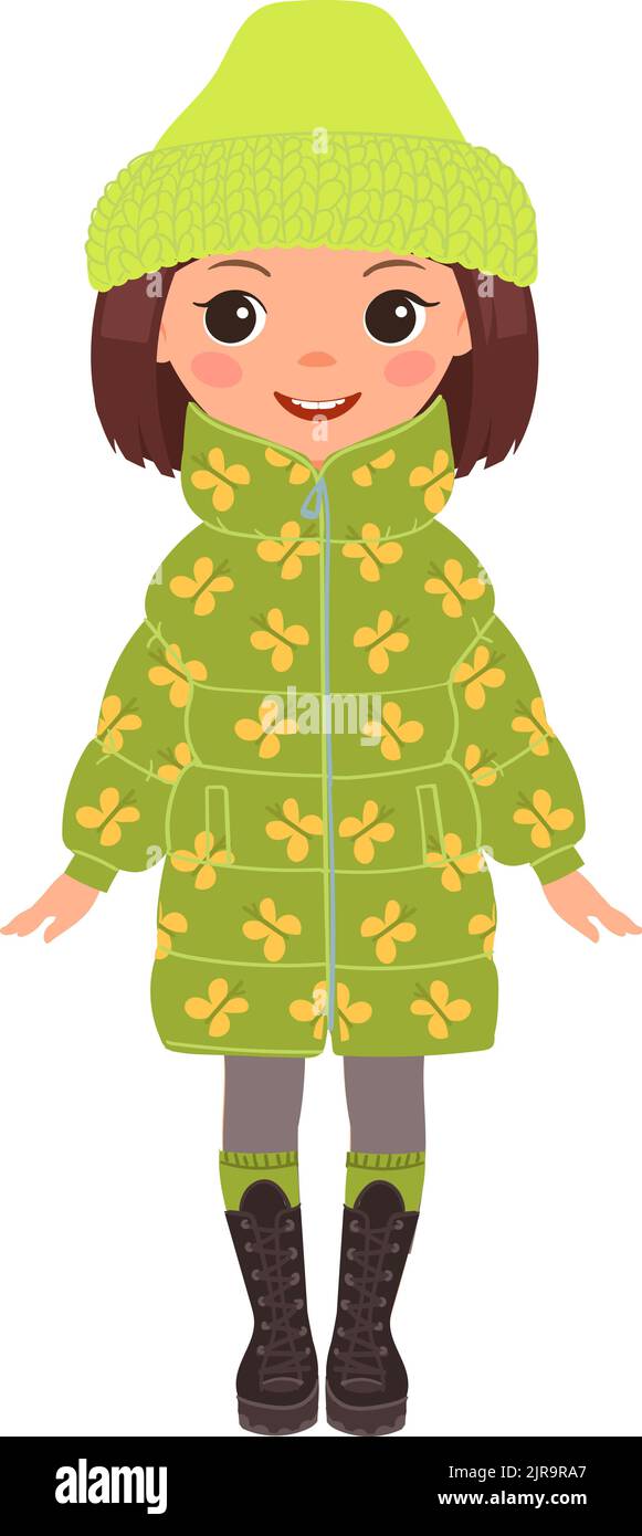 Fille en imperméable et bottes. Vêtements de pluie. Mode d'automne Illustration de Vecteur