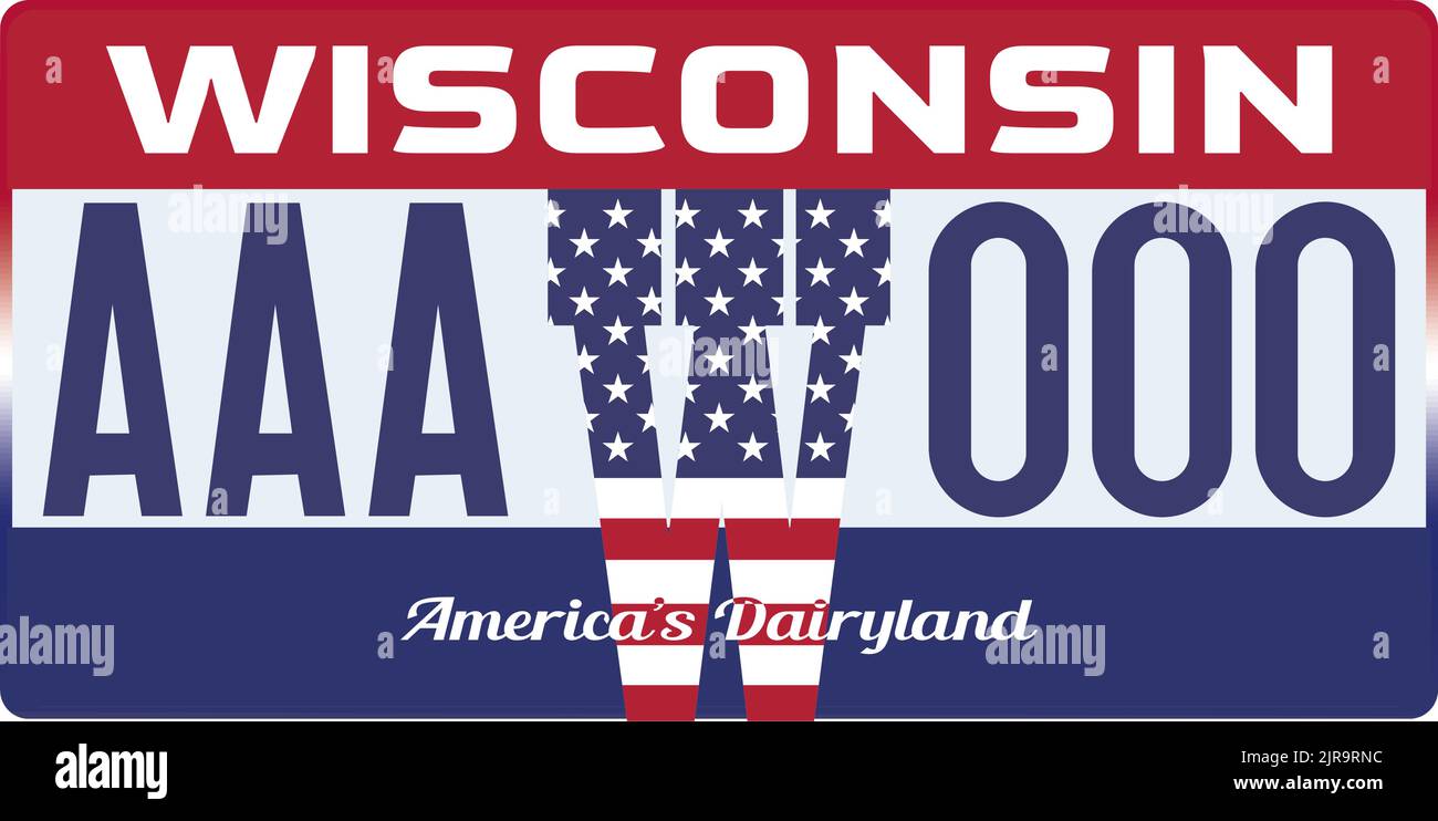Plaques d'immatriculation de véhicule marquant dans le Wisconsin aux États-Unis d'Amérique, plaques d'immatriculation de véhicule.numéros d'immatriculation de véhicule de différents États américains.impression d'époque Illustration de Vecteur