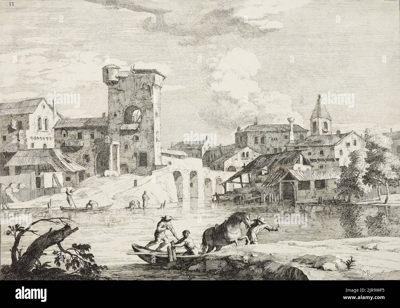 Une ville au bord de la rivière, 1723-1730, par Marco Ricci. Don de sir John Ilott, 1968. Banque D'Images