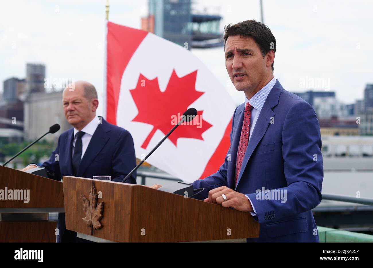 Montréal,Québec,Canada,22 août,2022.le chancelier OLAF Schotz et le premier ministre Justin Trudeau lors d'une conférence de presse.Mario Beauregard/Alamy News Banque D'Images