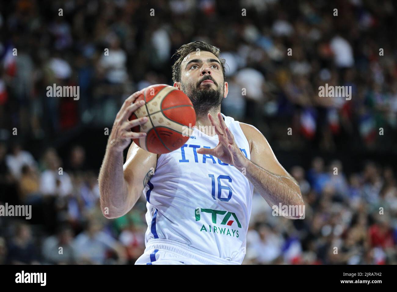 Amedeo Tessitori lors du deuxième match de l'équipe France basket contre l'Italie à Montpellier pour se préparer à l'Eurobasket 2022 Banque D'Images