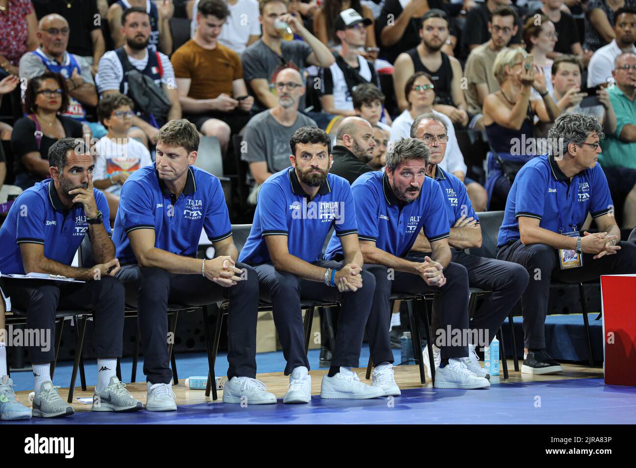 Coach Team Italie pendant la France l'équipe de basket contre l'Italie à Montpellier comme préparation pour l'Eurobasket 2022 Banque D'Images