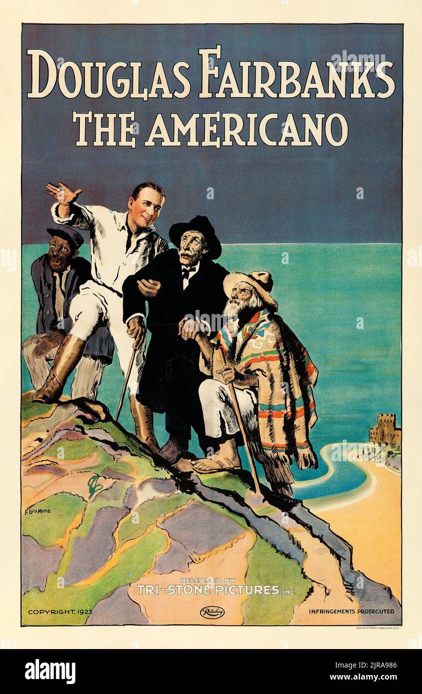 Douglas Fairbanks The Americano (Tri-Stone, R-1923) - Francis Luis Mora Artwork Banque D'Images