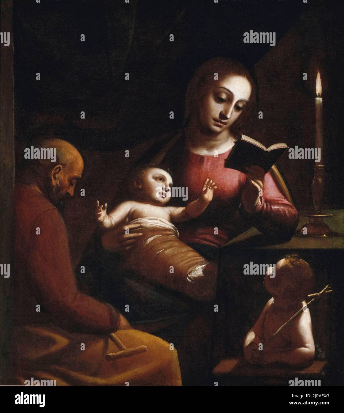 Luca Cambiaso peinture, Sainte famille avec Saint Jean Baptiste, huile sur toile, vers 1578 Banque D'Images