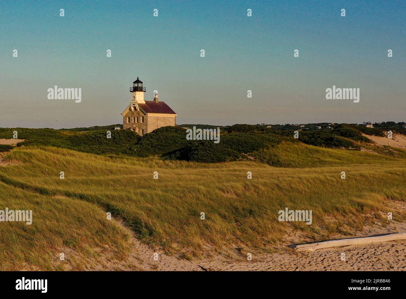 Photo d'été de la fin de l'après-midi du phare nord sur New Shoreham, Block Island, Rhode Island. Banque D'Images