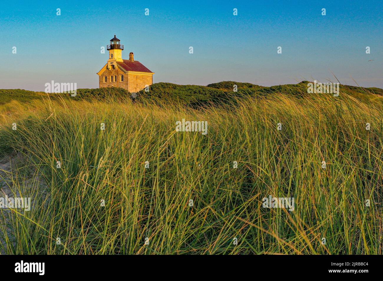 Photo d'été de la fin de l'après-midi du phare nord sur New Shoreham, Block Island, Rhode Island. Banque D'Images