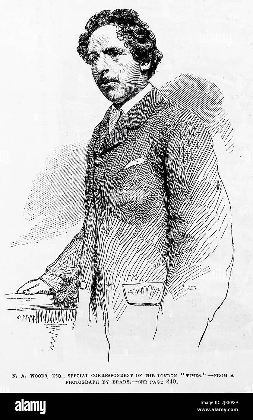 Portrait de N. A. Woods, correspondant spécial du London Times (1860). Illustration du 19th siècle du journal illustré de Frank Leslie Banque D'Images