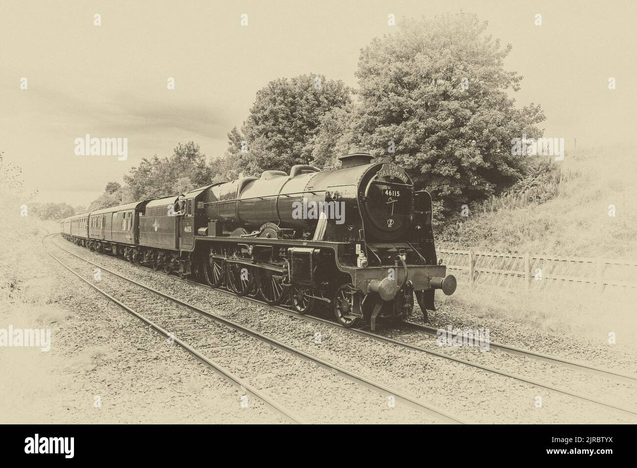 LMS Royal Scot classe 6115 Scots Guardsman, locomotive britannique de train à vapeur en conserve, à long Preston, le 23rd août 2022. Banque D'Images