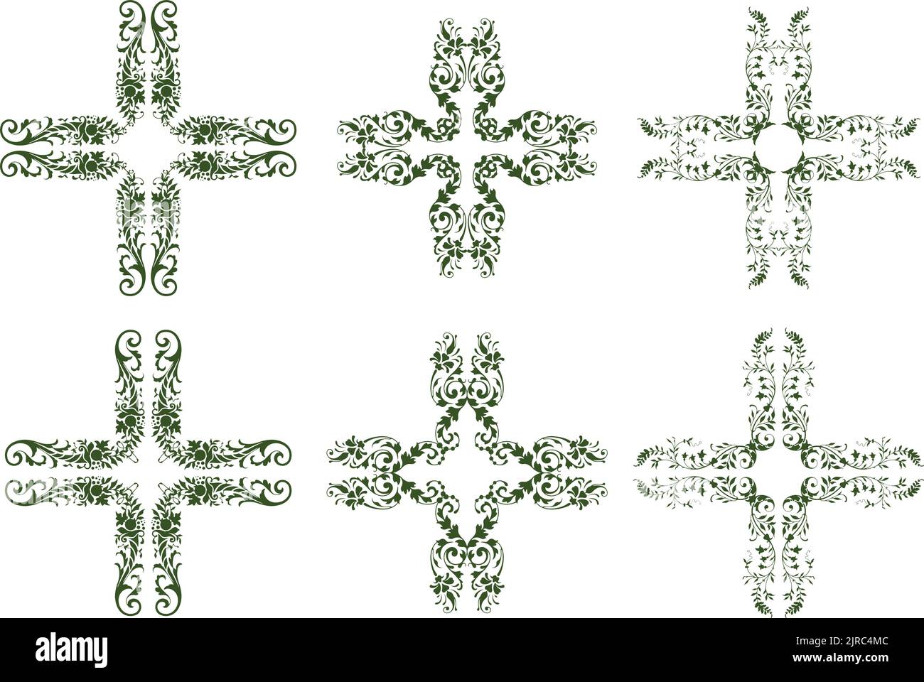 Un ensemble de vintage vecteur décoratif floral feuillu icônes en forme de croix. Illustration de Vecteur