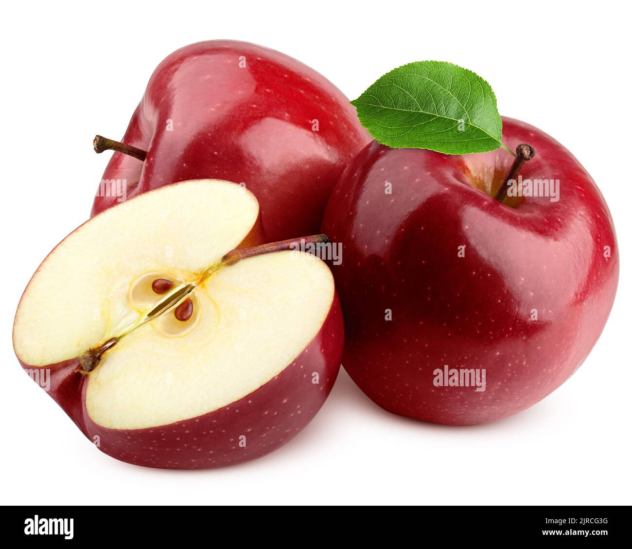 Tranche de pomme rouge isolée sur fond blanc, masque, profondeur de champ totale Banque D'Images