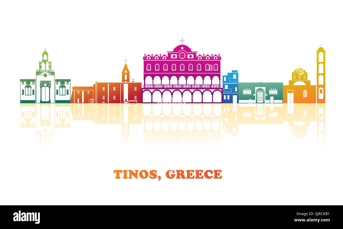 Colorfull Skyline panorama de Tinos, Cyclades, Grèce - illustration vectorielle Illustration de Vecteur