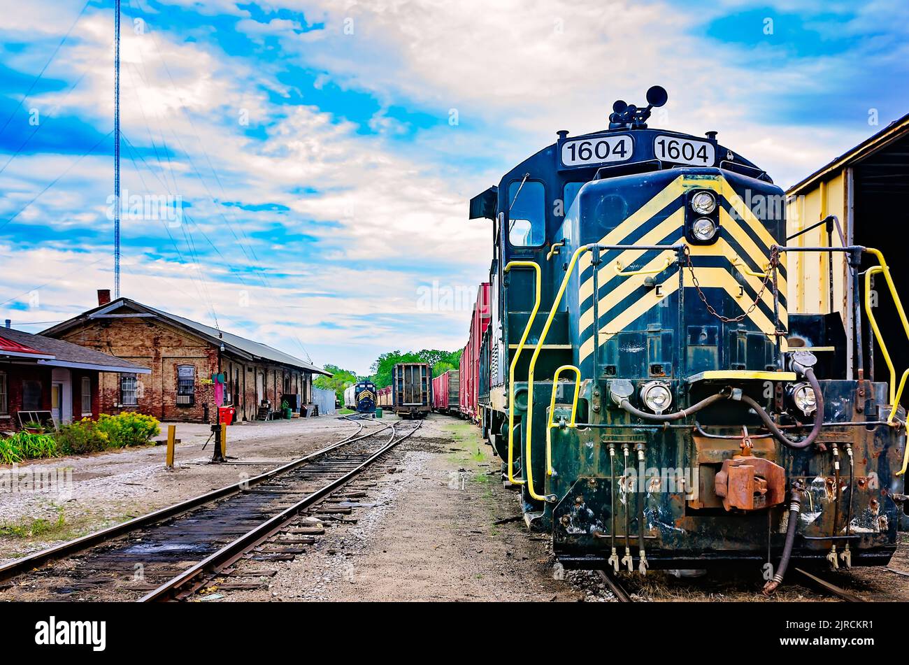 Engine 1604 se trouve dans le Mississippi Central Railroad yard au Holly Springs train Depot, le 24 septembre 2011, à Holly Springs, Mississippi. Banque D'Images