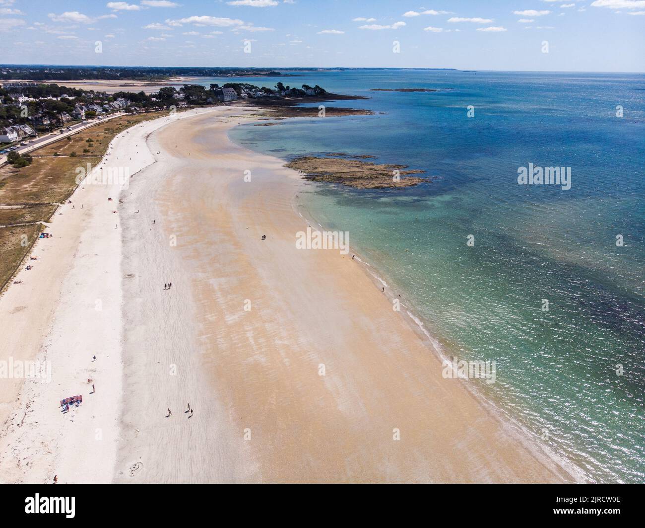 Vue aérienne de la Grande plage de Carnac, Golfe de Gascogne, France Plage de Carnac Banque D'Images