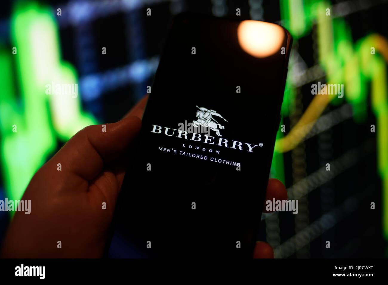 Le logo Blueberry Fashion Clothing est visible sur un écran de téléphone Redmi dans cette illustration photo à Varsovie, Pologne, le 23 août 2022. Banque D'Images