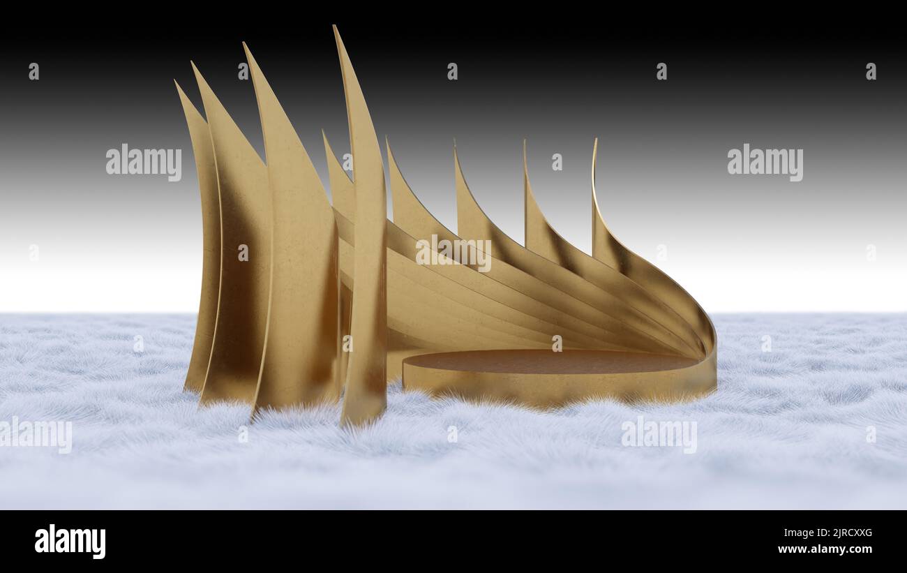 Image de rendu 3D de phase dorée dont l'écran est incurvé comme arrière-plan. Banque D'Images