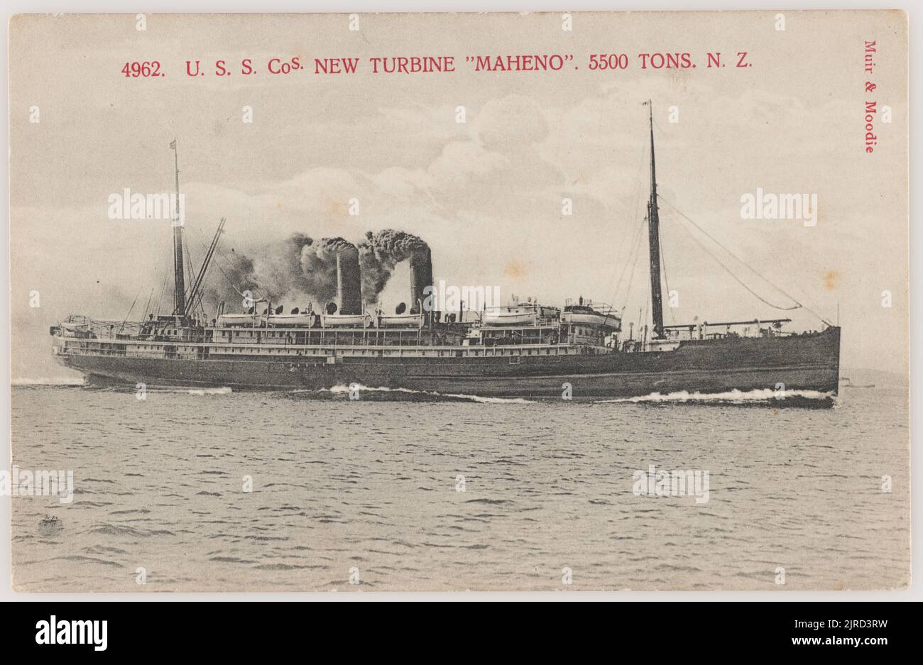 Union Steam Ship Company's New turbine, Maheno, 1905 ans, Nouvelle-Zélande, par Muir & Moodie. Banque D'Images