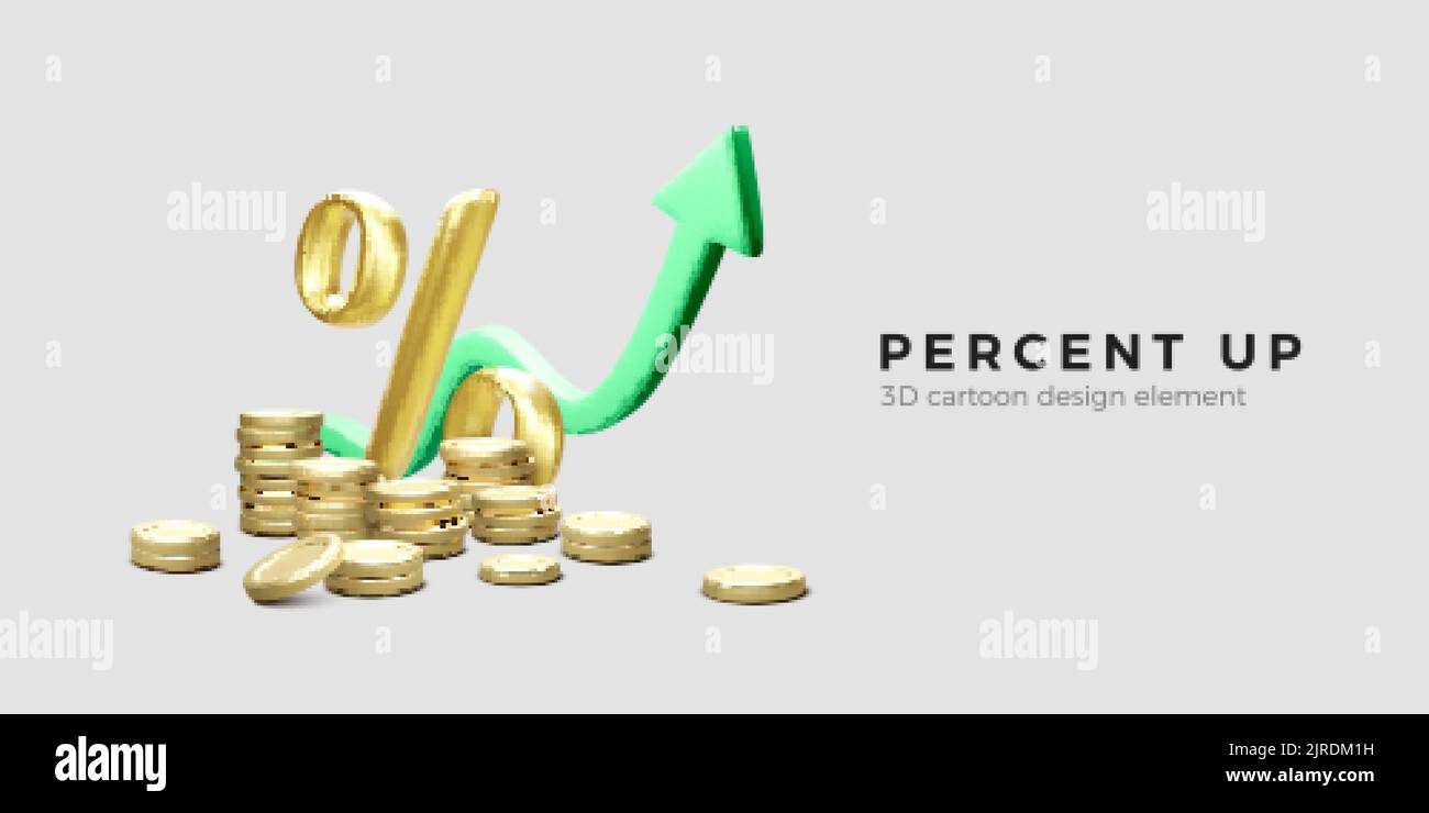 Piles de pièces d'or et symbole de pourcentage avec flèche verte vers le haut. Réussite de l'entreprise ou de la mise en route. Illustration vectorielle Illustration de Vecteur