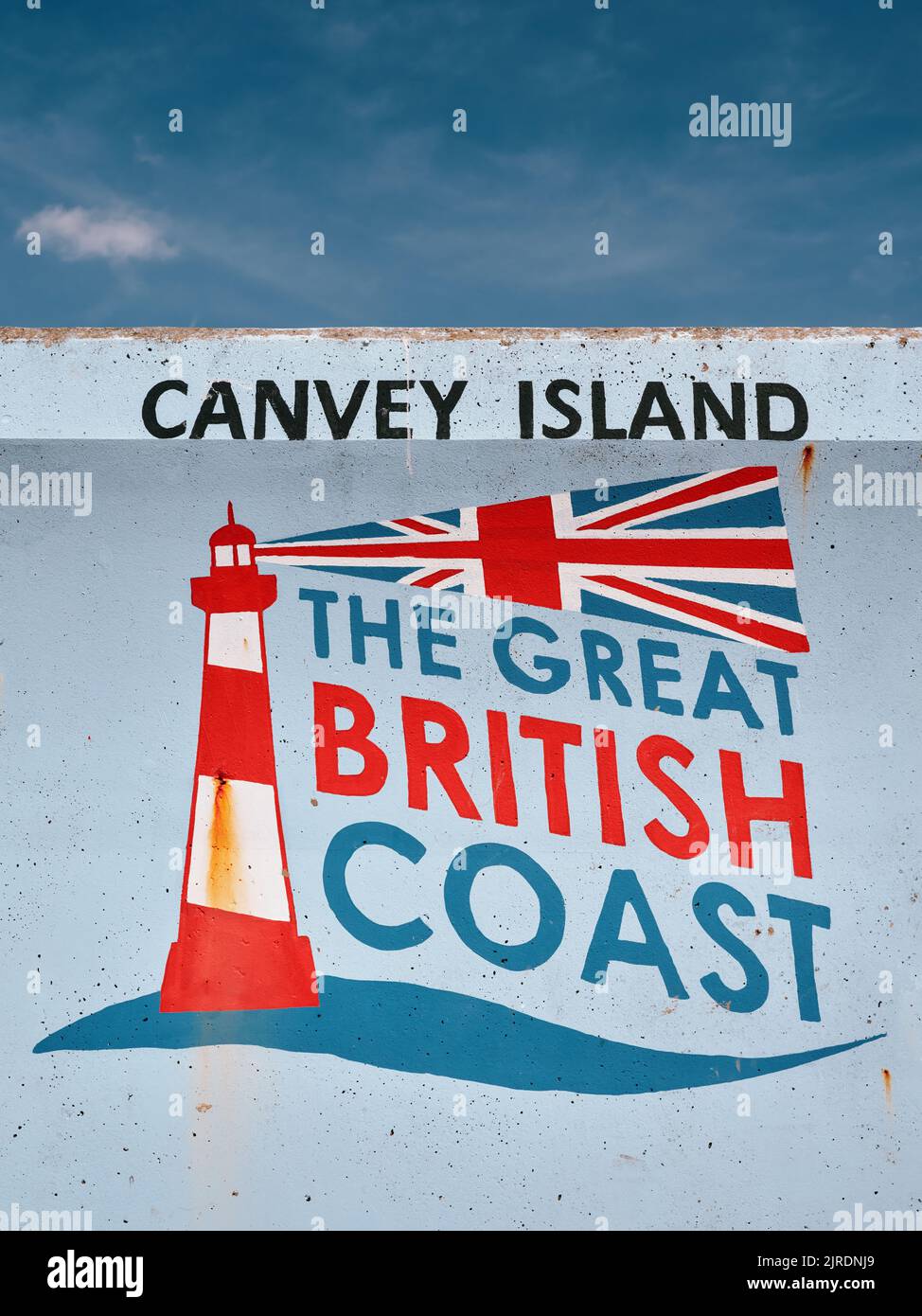 La Great British Coast a peint le phare mural de la digue Canvey Island, l'estuaire de la Tamise, Essex, Angleterre, Royaume-Uni Banque D'Images