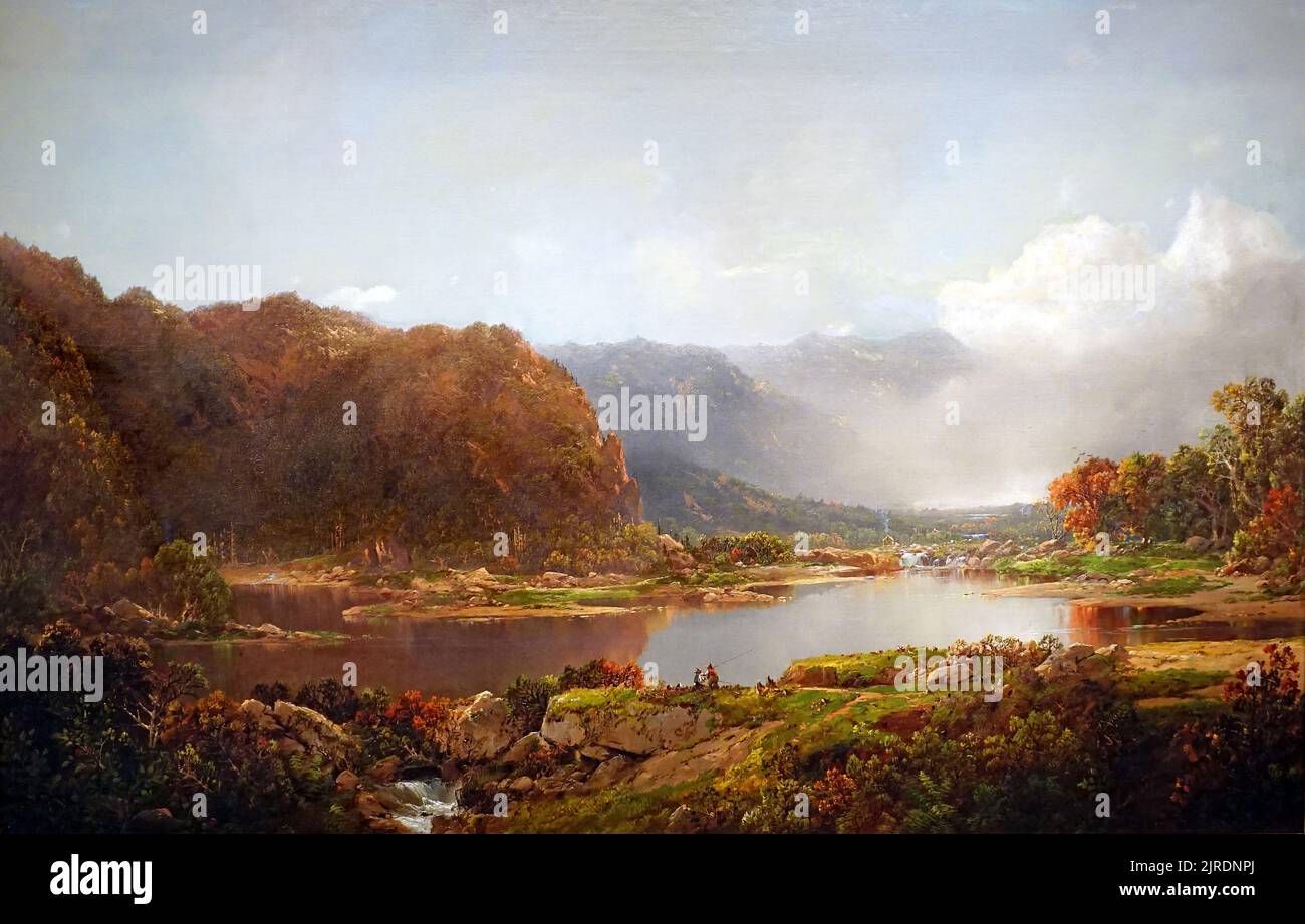 Pêcheurs dans les Adirondacks par William Louis Sonntag Sr.(1822–1900) peintre paysagiste américain. Banque D'Images