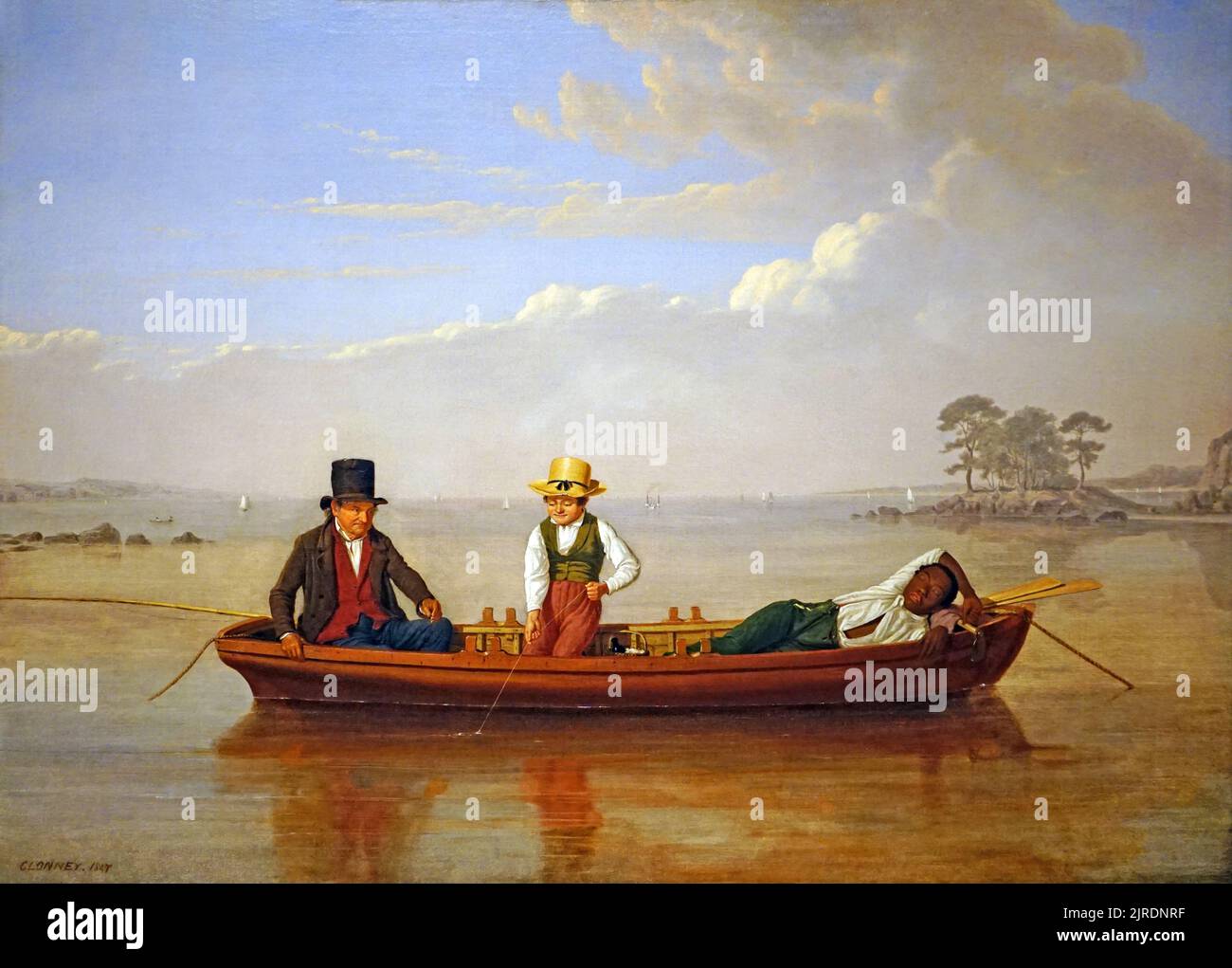 Fête de la pêche sur le détroit de long Island au large de New Rochelle (1847) par James Goodwyn Clonney (1812-1867) peintre de genre américain Banque D'Images