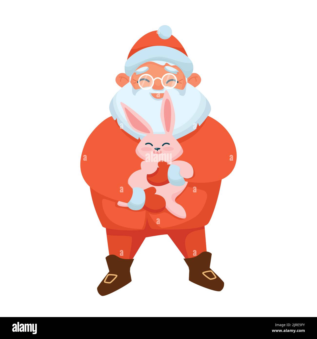 Drôle de Père Noël tenant le symbole de lapin 2023 Illustration de Vecteur