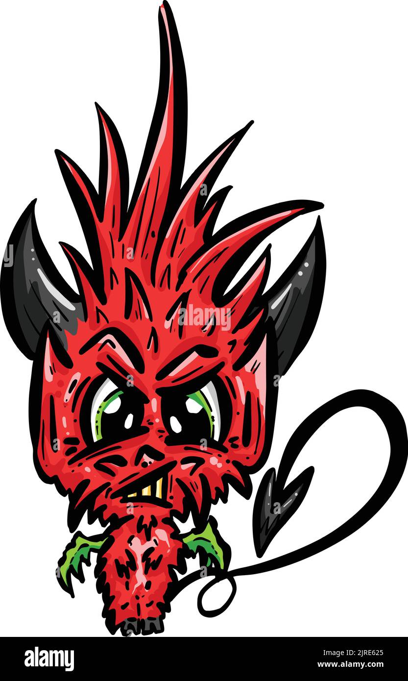 Joli petit personnage de dessin animé Red Devil dans Vector Illustration de Vecteur