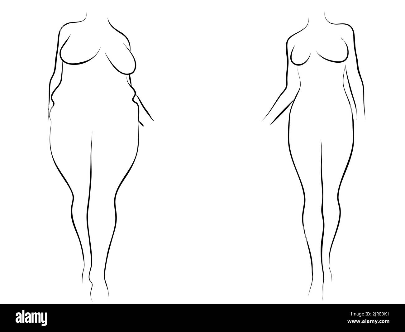 Conceptuel graisse surpoids femme vs Slim FIT corps sain après la perte de poids ou le régime avec les muscles mince jeune femme. 3D illustration pour la forme physique, le mot Banque D'Images