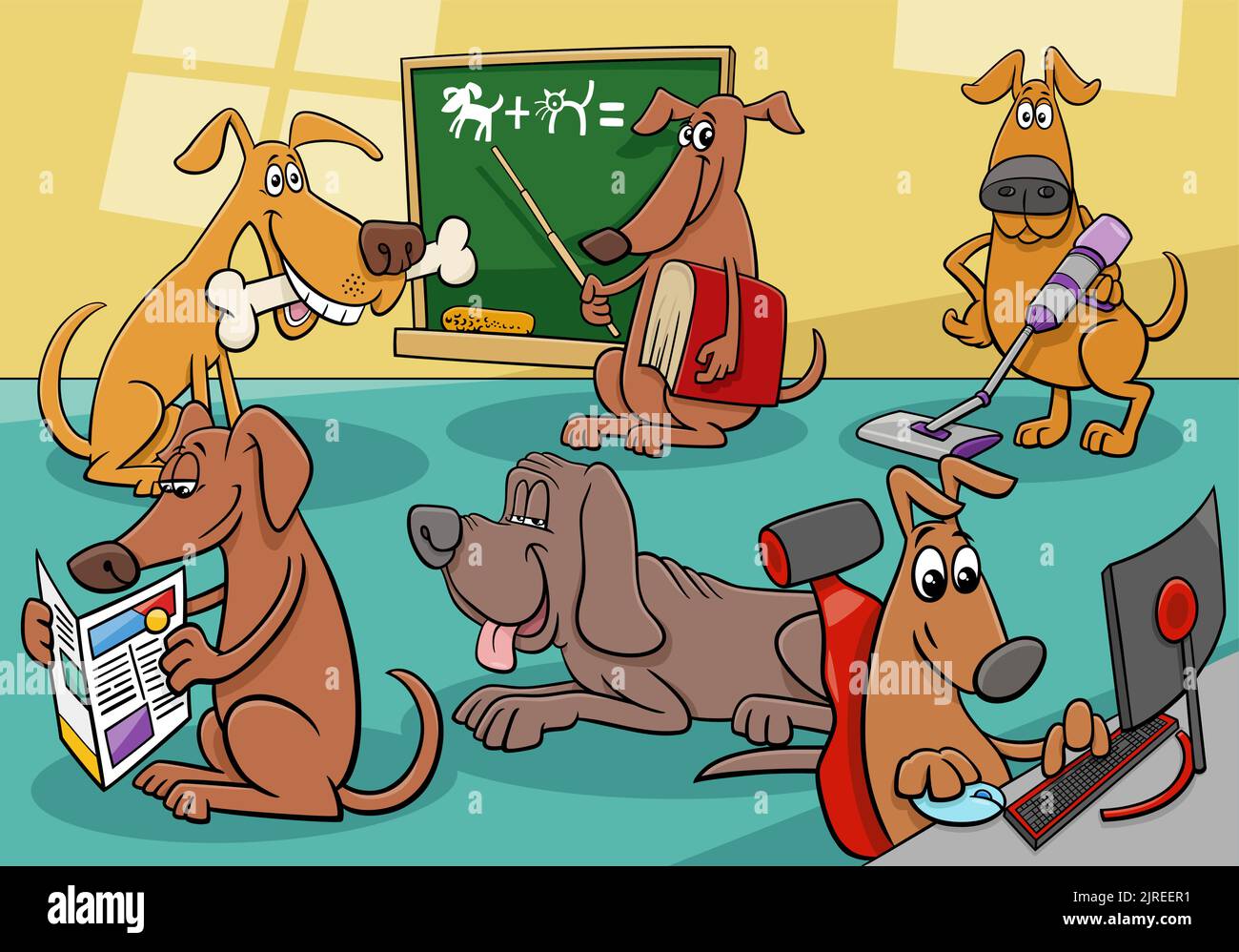 Illustration de dessin animé de chiens drôles groupe de personnages d'animaux de bande dessinée Illustration de Vecteur
