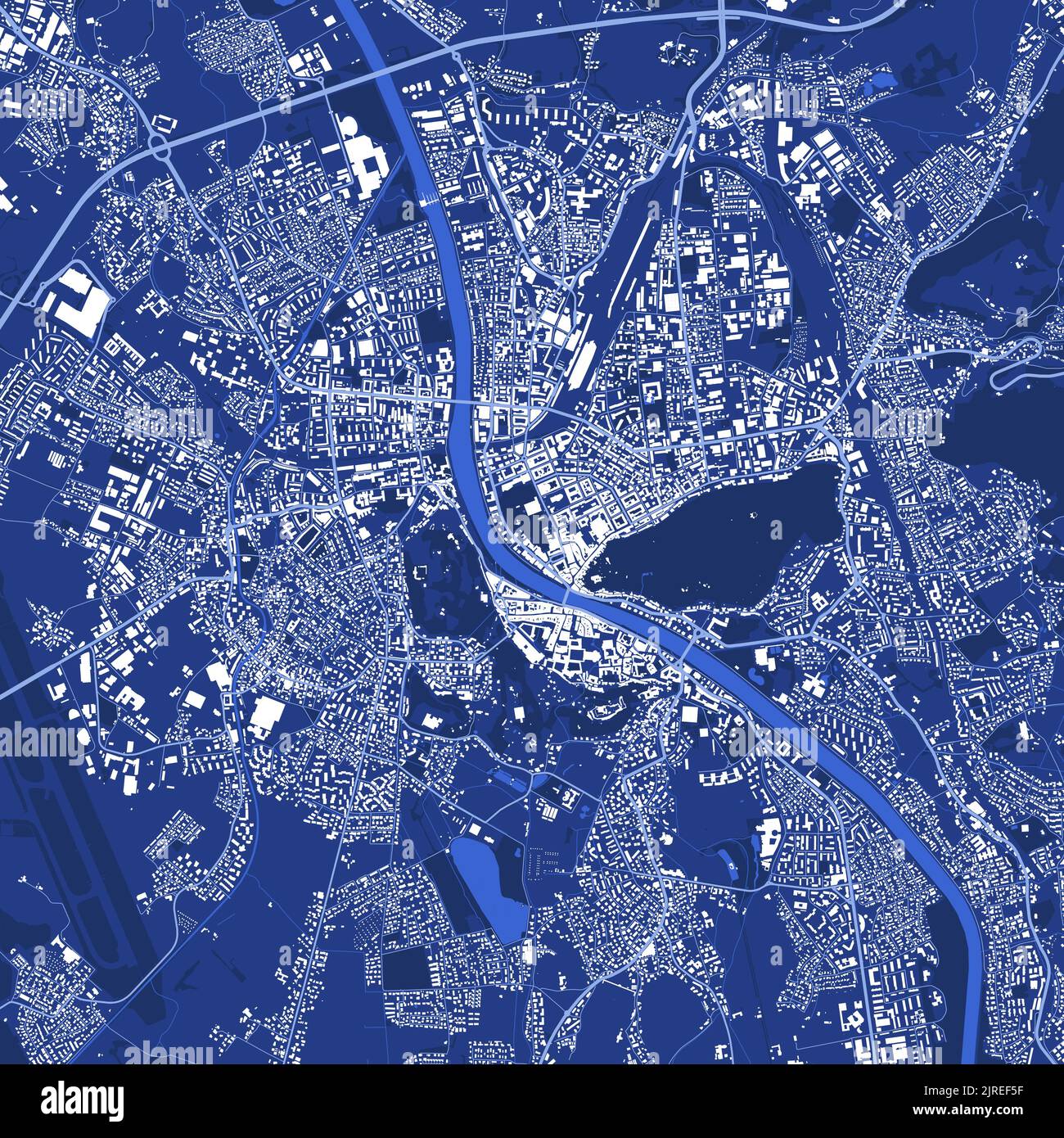 Affiche carte vectorielle bleue détaillée de la zone administrative de la ville de Salzbourg. Panorama sur la ligne d'horizon. Carte touristique graphique décorative du territoire de Salzbourg. Royalties Illustration de Vecteur