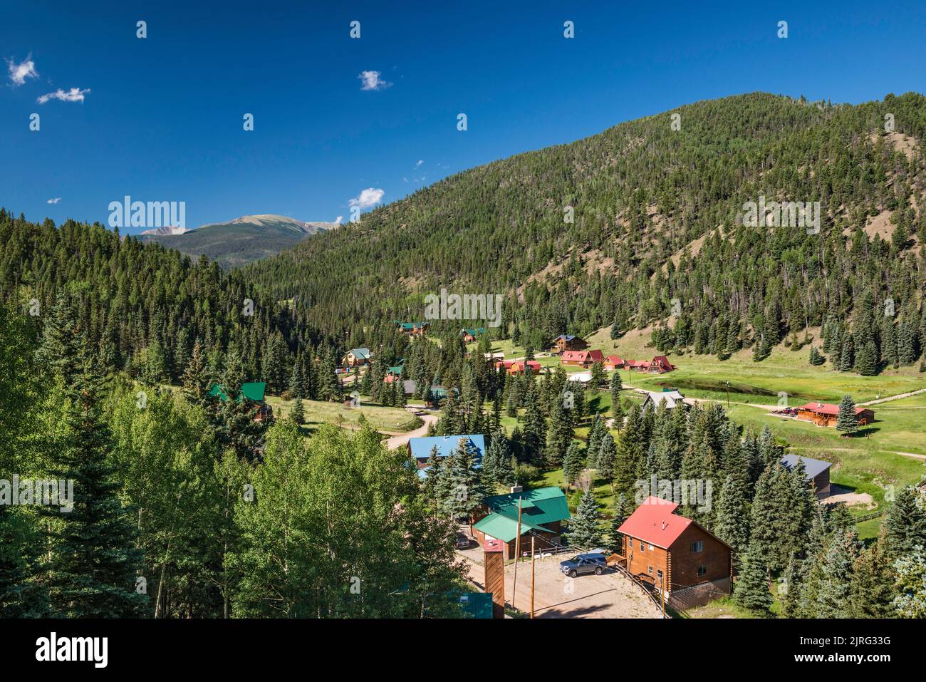 Wheeler Peak massif, Taos Mountains, Aspen Valley, vue depuis River Valley Road (route NM-578), près de Red River, Nouveau-Mexique, États-Unis Banque D'Images