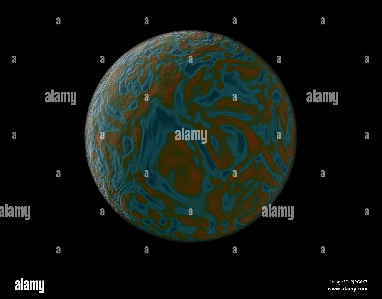 SCI-fi exoplanète avec eau et continents sur noir, rendu 3D Banque D'Images