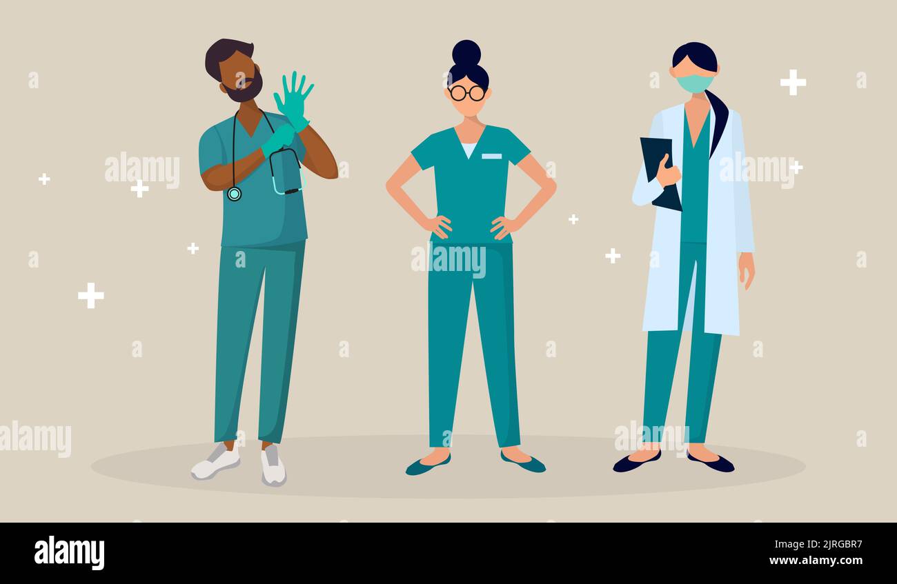 Le médecin et les infirmières sont à l'hôpital et attendent leur travail Illustration de Vecteur