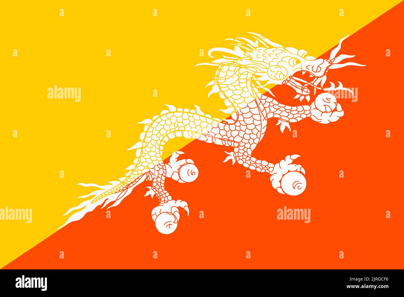 Drapeau du Bhoutan. Bannière nationale bhoutanaise et symbole patriotique. Couleurs officielles. Illustration vectorielle plate. Illustration de Vecteur