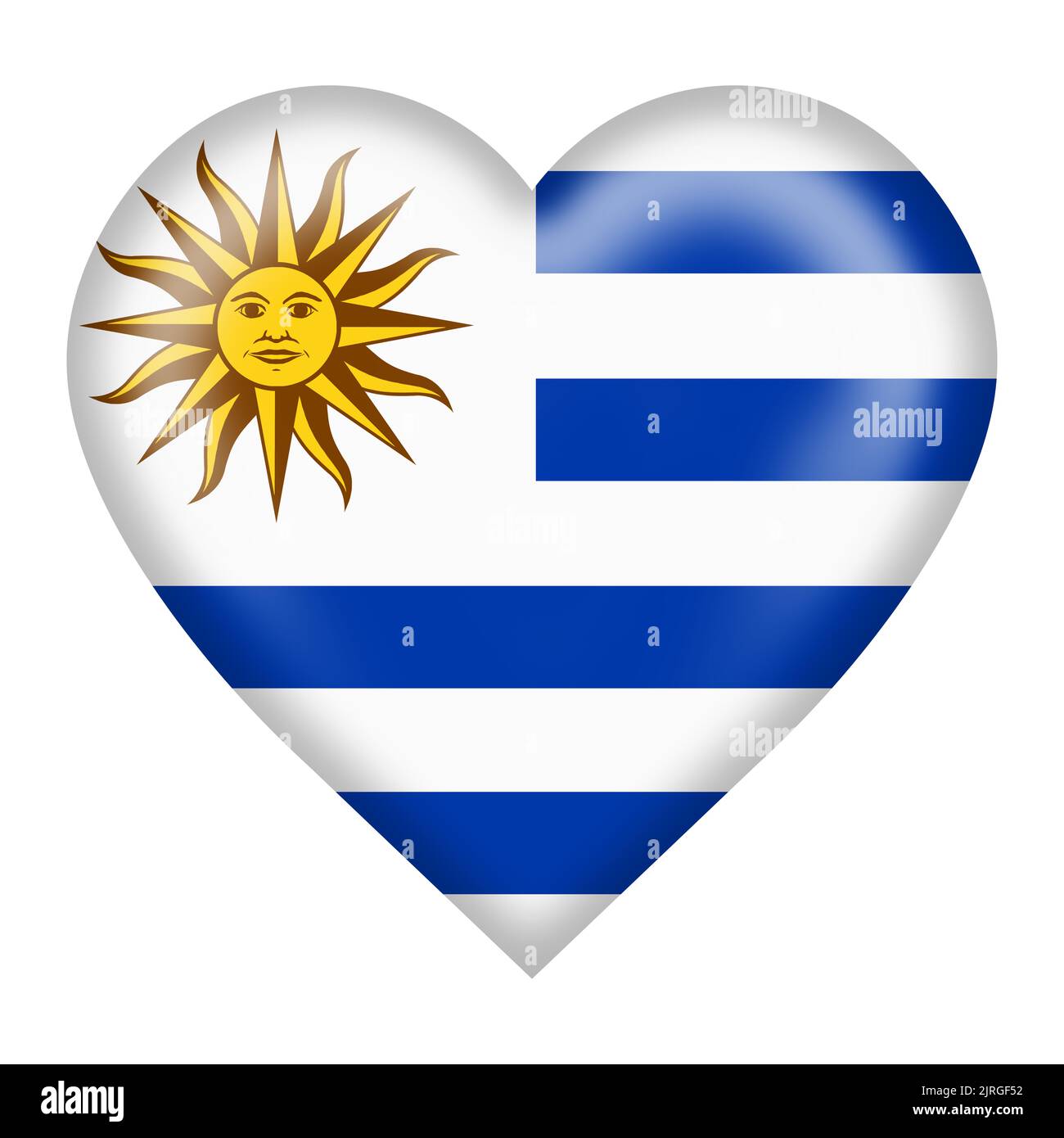 Illustration du bouton coeur de drapeau uruguayen 3D isolée sur blanc avec un chemin d'écrêtage Banque D'Images