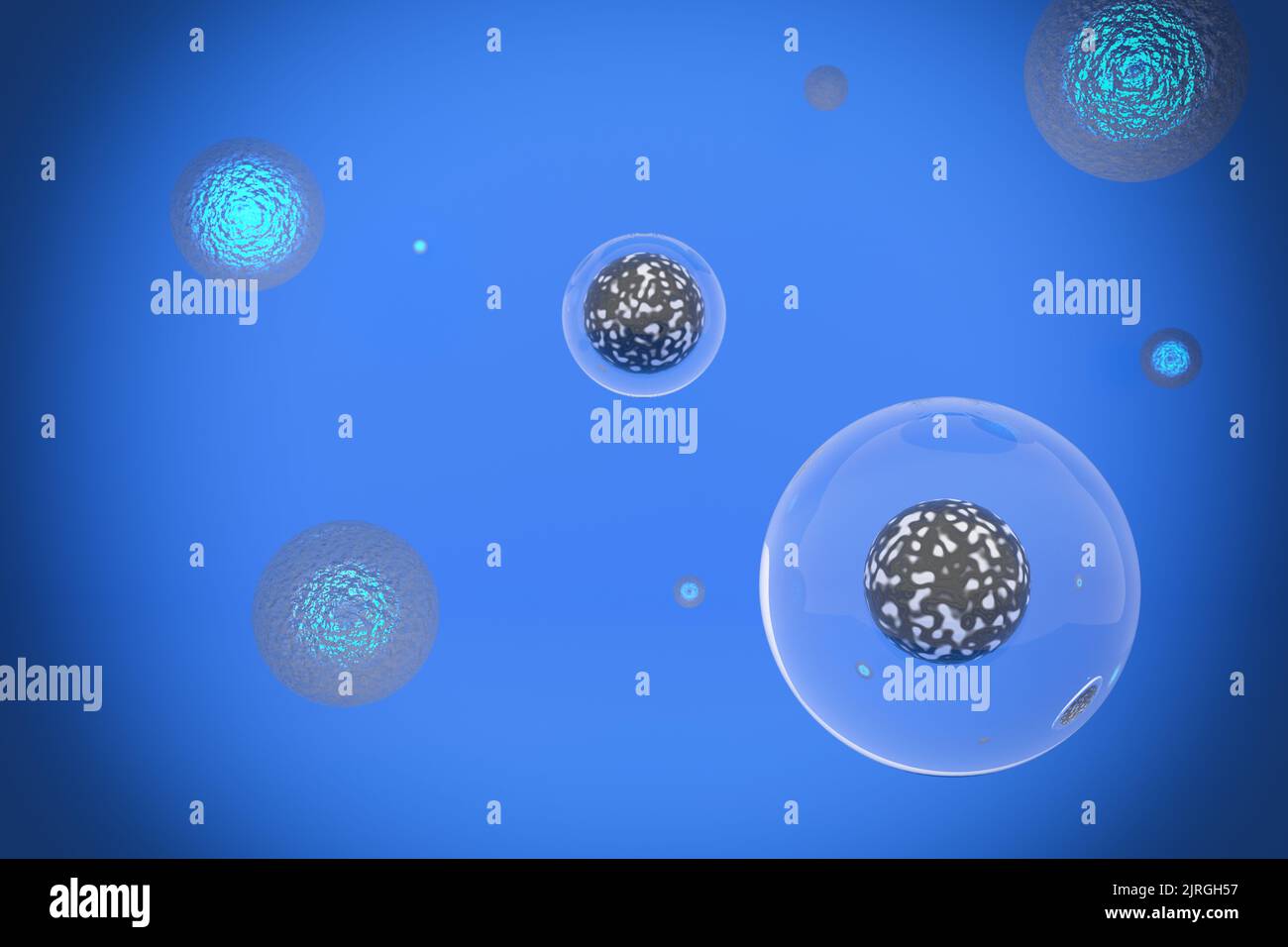 cellules biologiques saines et décédées au microscope. science, recherche, éducation concept biologique. 3d rendu d'illustration Banque D'Images