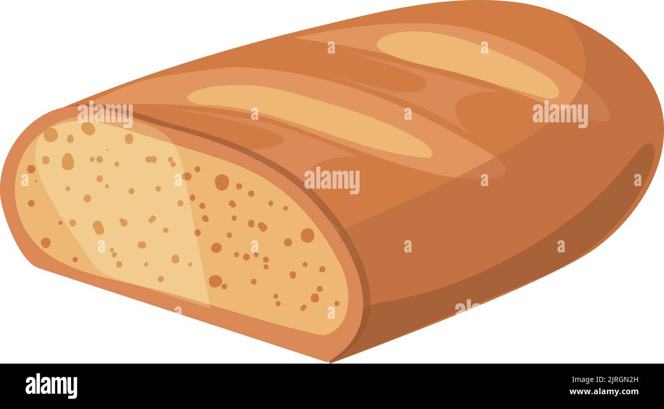 Moitié de pain frais coupée. Icône de dessin animé blanche de boulangerie Illustration de Vecteur