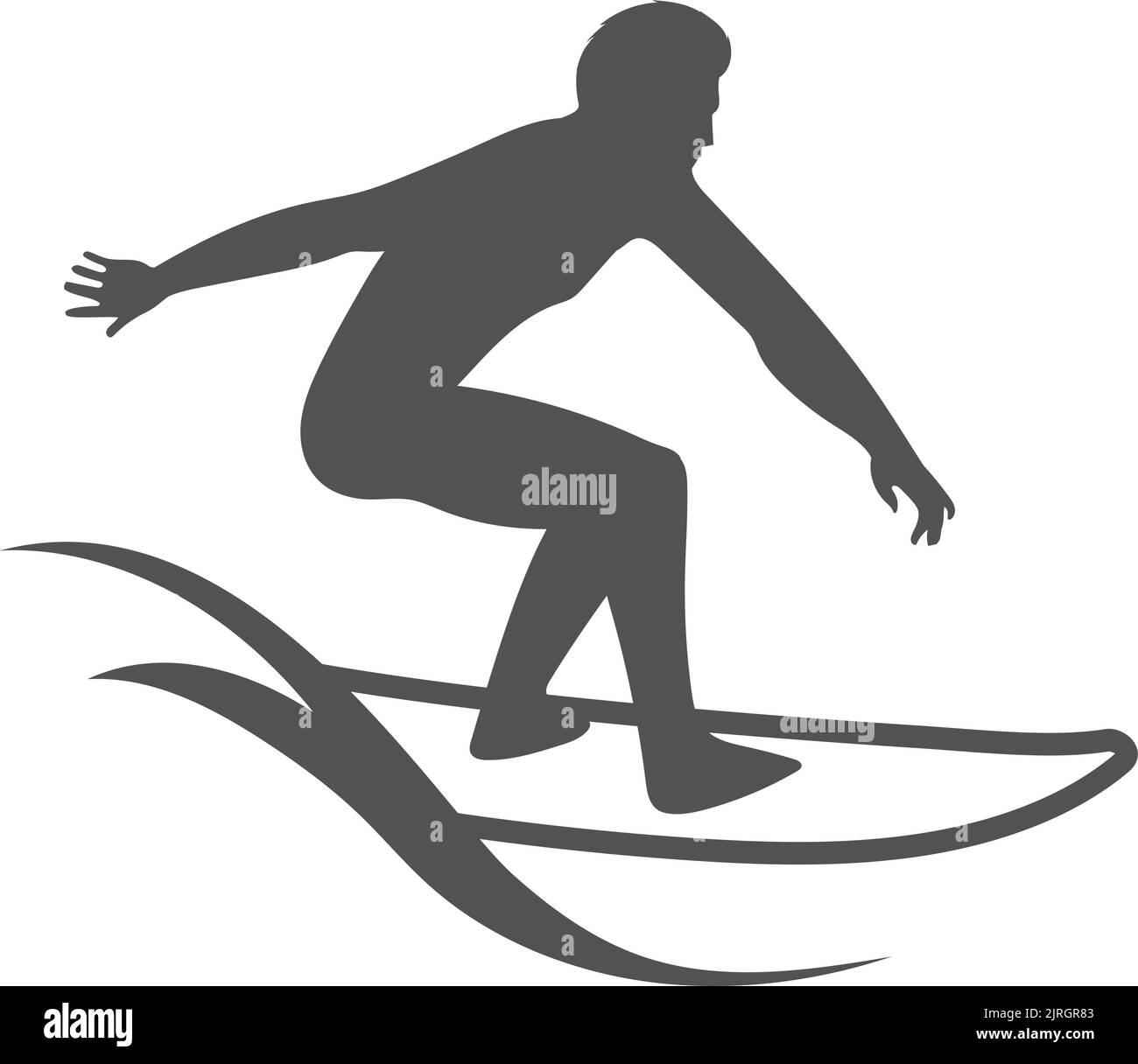 Homme surfant sur les vagues. Logo noir d'activité estivale Illustration de Vecteur