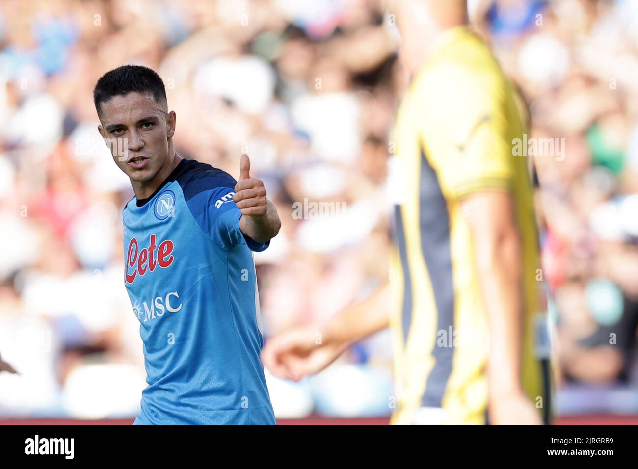 Naples, Italie. 24th août 2022. Giacomo Raspadori de SSC Napoli lors d'un match de football entre SSC Napoli et SS Juve Stabia au stade Diego Armando Maradona à Naples (Italie), 24 août 2022. Photo Cesare Purini/Insidefoto crédit: Insidefoto di andrea staccioli/Alamy Live News Banque D'Images