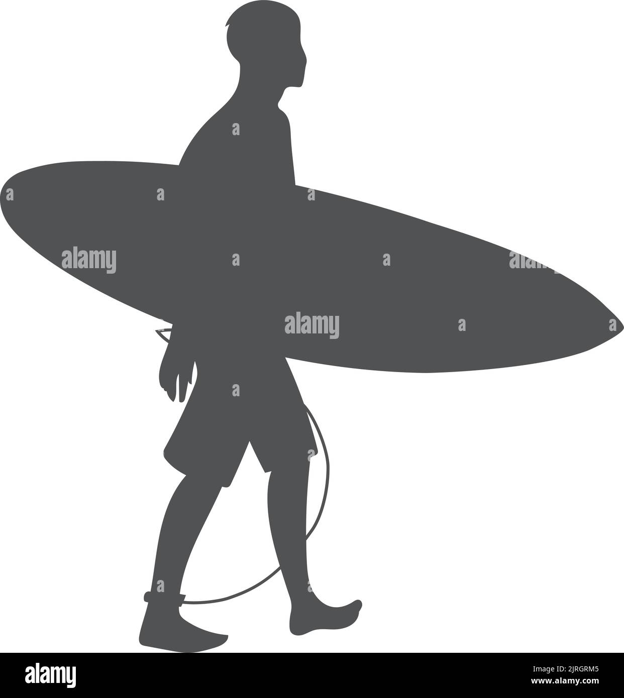 Homme marchant avec planche à surf. Icône sport d'été Illustration de Vecteur