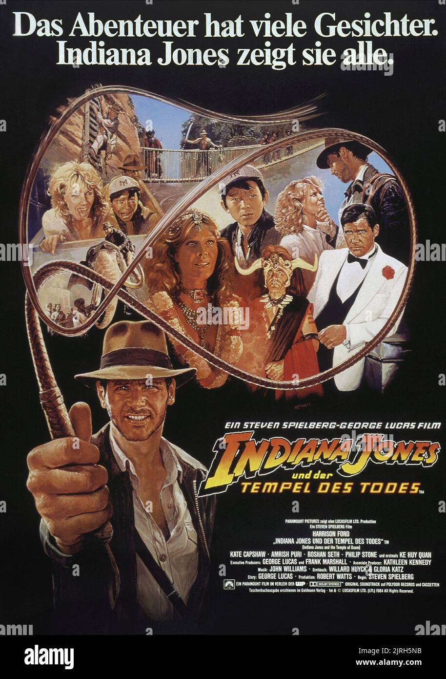 HARRISON FORD, KATE CAPSHAW, JONATHAN KE QUAN POSTER, INDIANA JONES ET THE TEMPLE OF DOOM, 1984 Banque D'Images