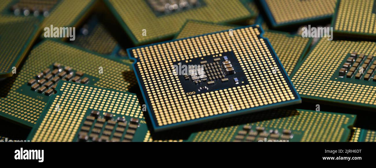 Gros plan sur Computer Processros. Mise au point sélective. Longue bannière Banque D'Images