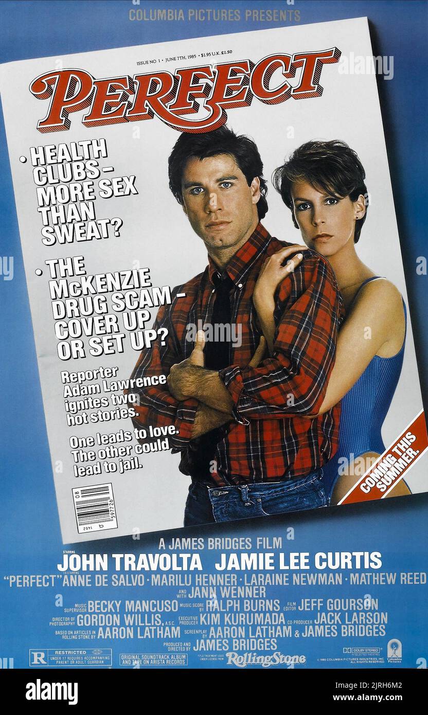 JOHN TRAVOLTA, Jamie Lee Curtis, affiche de film parfait, 1985 Banque D'Images