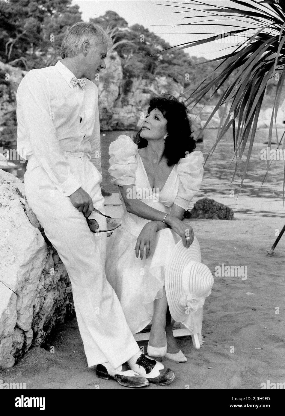 MALCOLM MCDOWELL, Joan Collins, MONTE CARLO, 1986 Banque D'Images