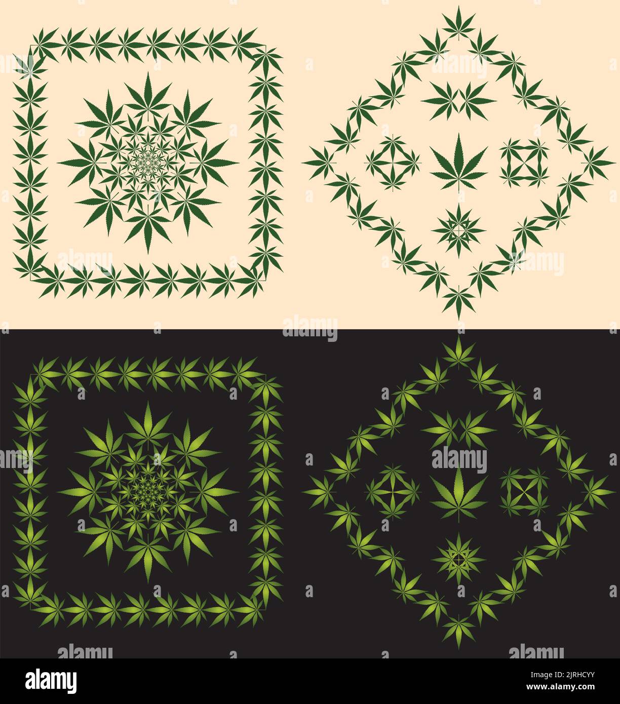 Un ensemble de vecteurs décoratifs feuille de marijuana bordures décoratives et icônes. Illustration de Vecteur