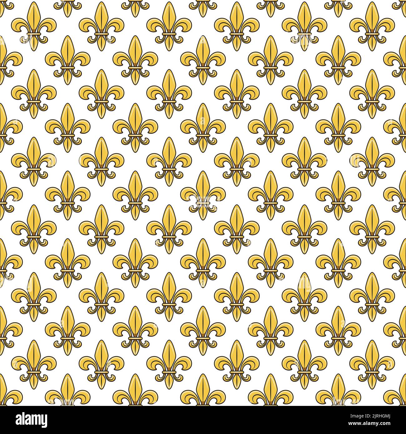 Motif sans couture avec fleur de lis dorée, nénuphar héraldique. Fond vectoriel en blanc. Illustration de Vecteur