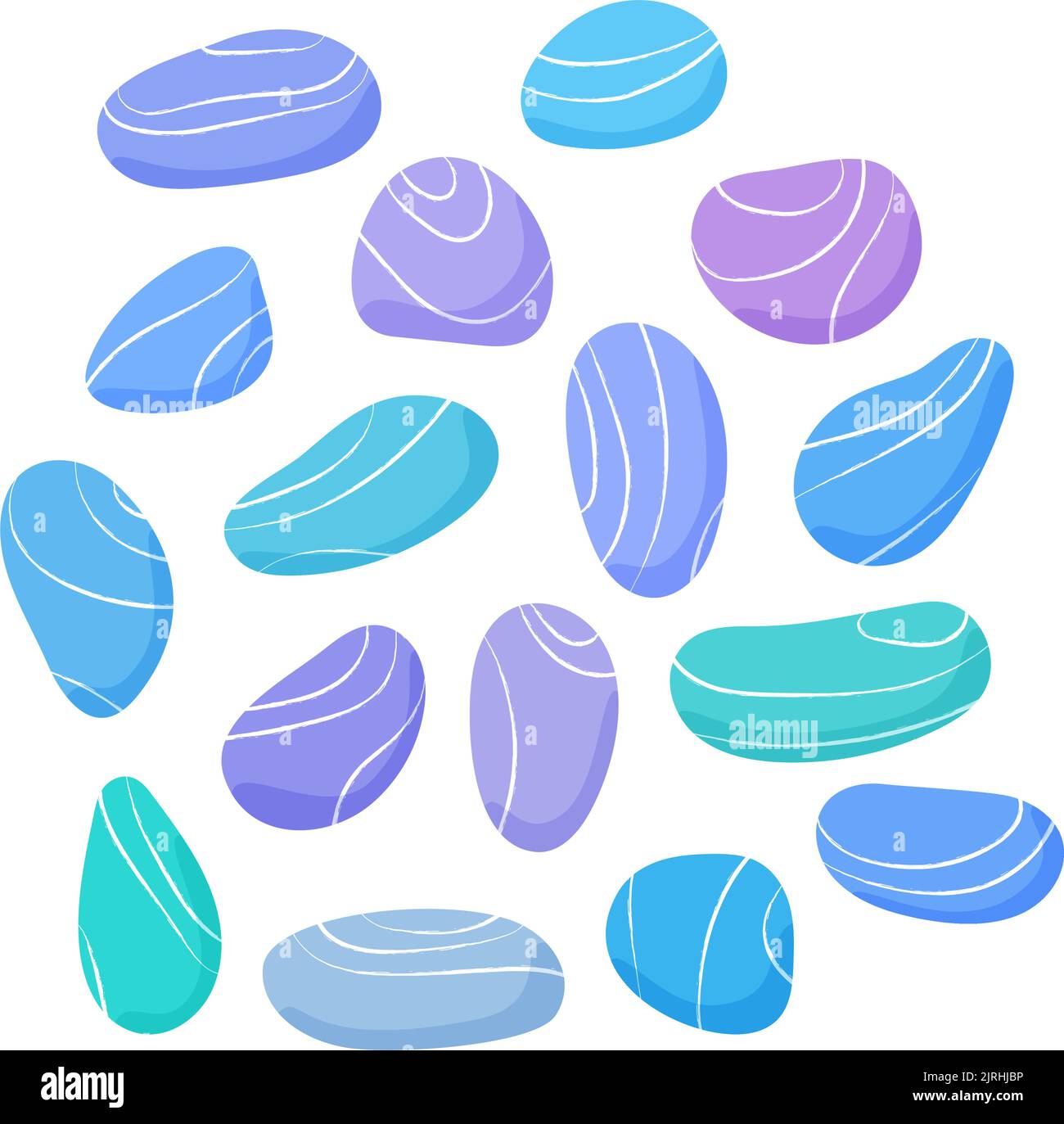 Collection de pierres de galet. Ensemble de différentes formes de galets de plage. Diverses formes de roches lisses. Galets de mer ou de rivière. Vecteur. Illustration de Vecteur