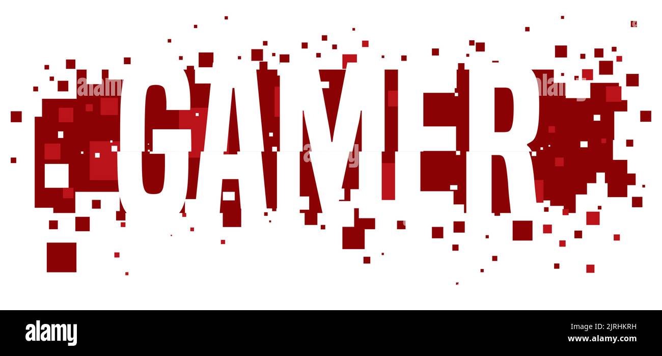 Signe fait dans le style pixel art formant le mot 'Gamer'. Illustration de Vecteur