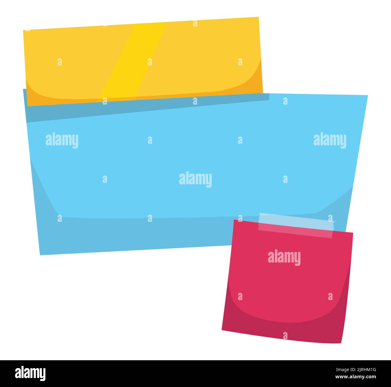 Papiers colorés isolés sur fond blanc, comme modèles de rappel, prêts à l'emploi. Illustration de Vecteur