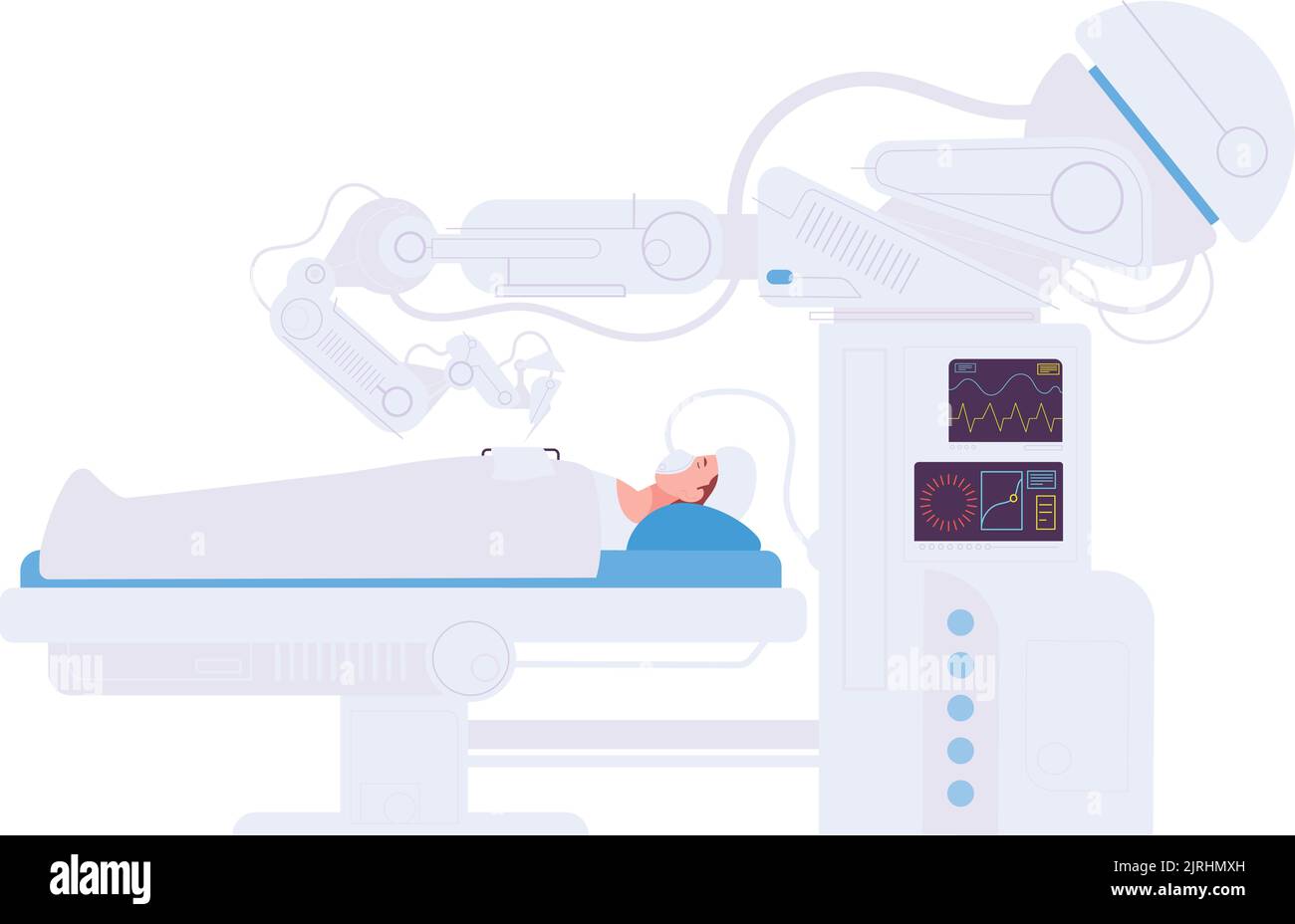 Manipulateur de chirurgien robotique dans l'opération invasive médicale du patient isolé sur fond blanc Illustration de Vecteur
